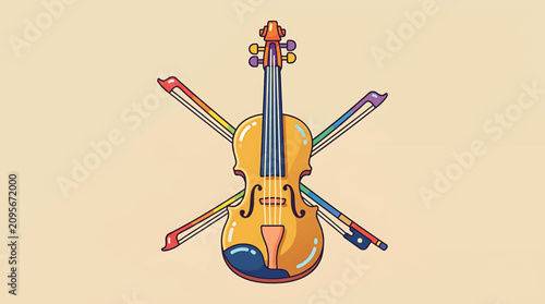 Foto Violin with colorful musical instruments around.