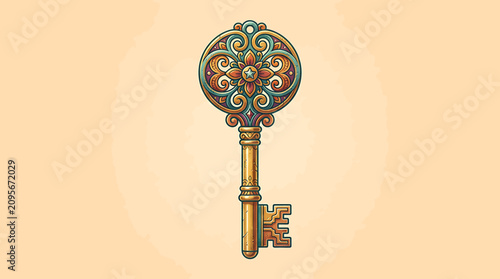 Tableau sur toile Vintage ornate decorative antique skeleton key.