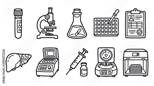 Photos Medical Laboratory Research and Diagnostic Testing Outline Icon Vector Set