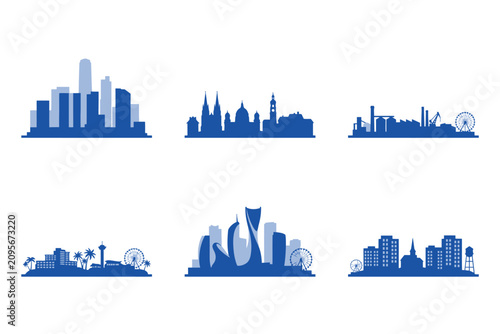 City Skyscrapers Silhouettes in Blue