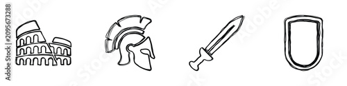 Bild auf Leinwand A collection of simple line art icons representing elements of ancient Roman his
