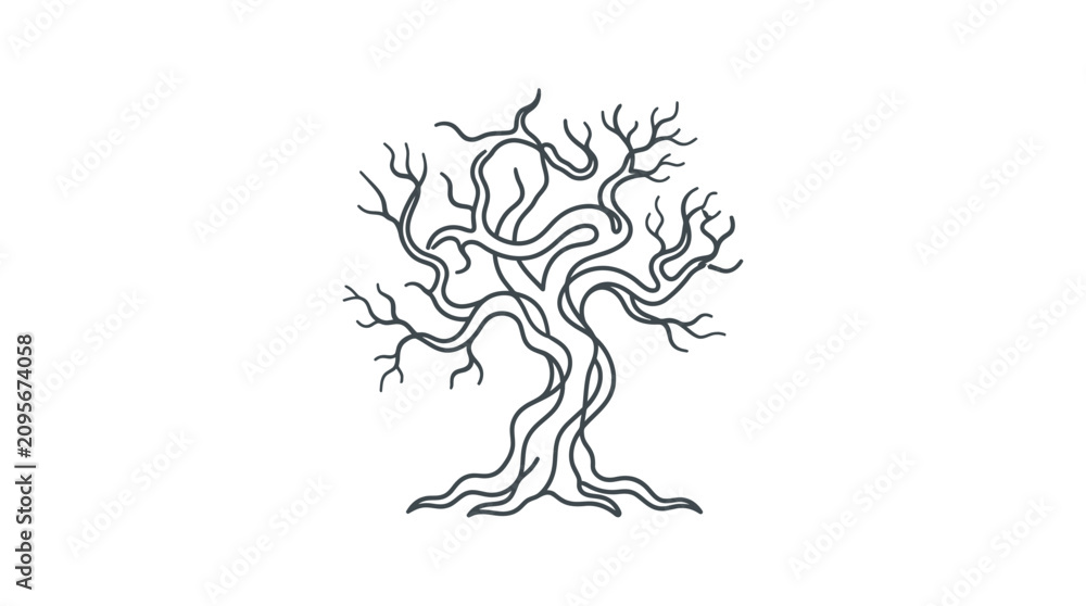 Obraz premium Minimalist line art illustration of a gnarled leafless tree.