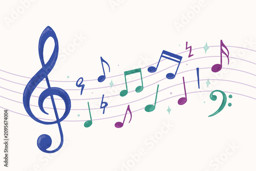 Colorful Music Notes on Stave