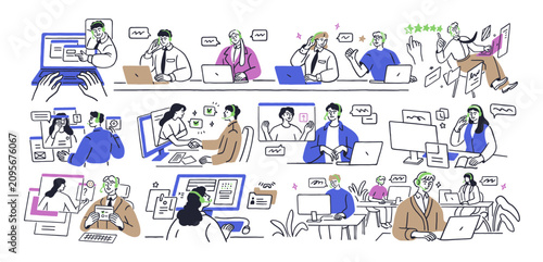 Call center work, help desk consultants, operators set. Online helpdesk assis...
