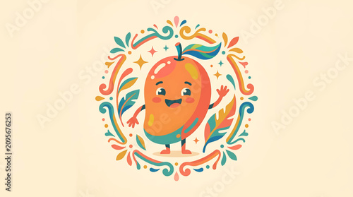 Tableau sur toile Colorful Cartoon Peach Character Design.