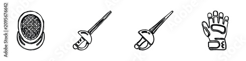 Obraz na plátně A collection of line art icons representing essential gear for the sport of fenc