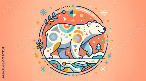 Fényképezés Vibrant polar bear winter illustration.