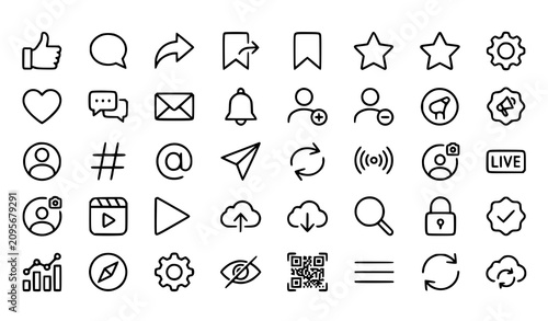 Quadro su tela Social Media Web Outline Icon Pack Editable Stroke Vector Collection