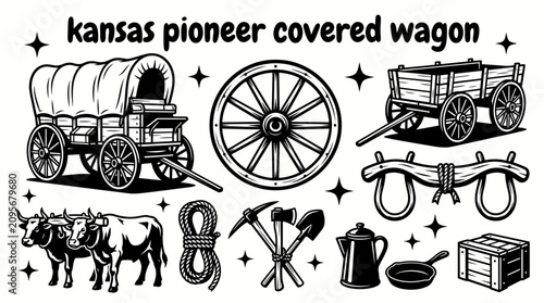 Cuadro en lienzo historic pioneer wagon collection featuring covered wagons wooden wheels supply