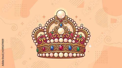 Fotografie Colorful Crown with Jewels and Pearls 1.