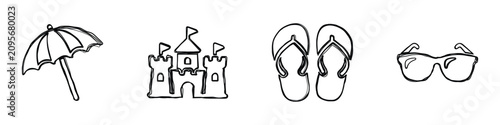 Konstfotografi A simple line drawing collection featuring essential items for a fun day at the