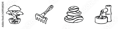 Photography A collection of hand-drawn icons representing elements commonly found in a tranq