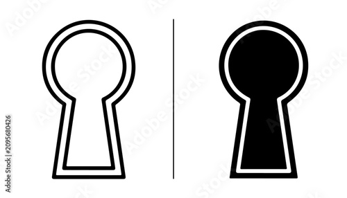 Quadro su tela Keyhole Icons: A comparison of two keyhole icons, one outlined in white and the other solid black, presented side-by-side, symbolizing access, mystery, and security
