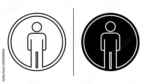 Obraz na plátně Duality of Man: A striking graphic representation depicting two stylized figures of a man, one in a clear outline and the other in silhouette, enclosed within circles
