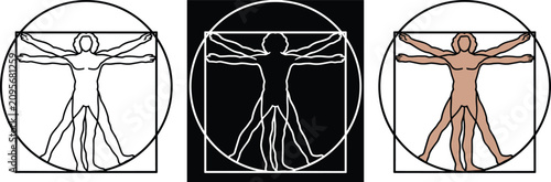 Fotografía Vitruvian Man icon collection featuring human anatomy proportions in outline gly