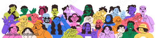 Diverse people banner. Multicolored abstract crowd. Different colorful men an...