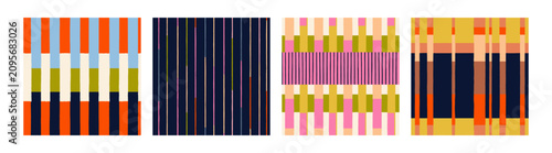 Abstract geometric striped seamless patterns set. Modern retro style textures...