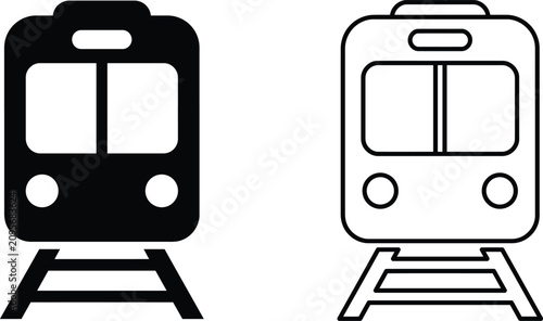 Bilde på lerret Train icon set in solid black and outline style with locomotive transportation c