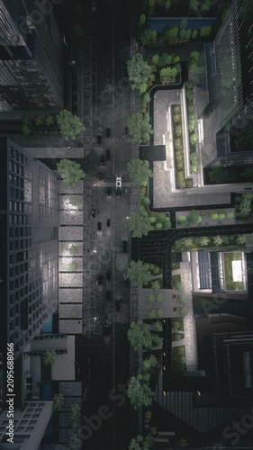 Vertical Top Down Night City View with Fast Clouds, Rainy 3D Animation. Vertical Top Down Night City View with Fast Clouds, Rainy 3D Animation