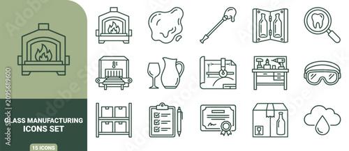 Konstfotografi Glass manufacturing icon set, including furnace, molten glass, blowpipe, glasswa
