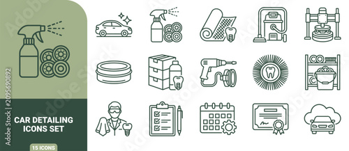 Tableau sur toile Set of 15 linear icons related to car detailing and automotive maintenance, feat