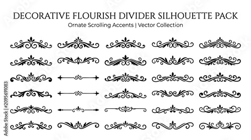 Black decorative flourish divider silhouettes