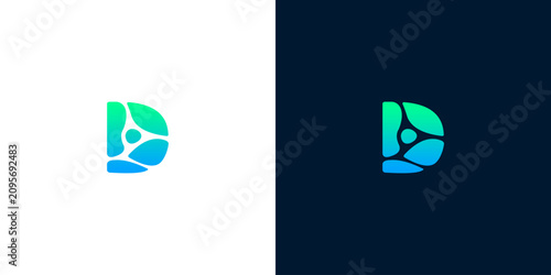 Modern abstract letter D symbol featuring organic cell patterns and vibrant blue green gradient for corporate branding and identity concept