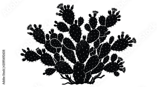Foto Black silhouette of a prickly pear cactus plant
