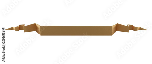 Cuadro en lienzo 3D render blank golden folded ribbon isolated on transparent background, empty gold origami scroll banner for premium title frame