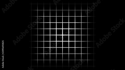 Geometric grid wipe transition animation loop featuring scaling white squares transitioning from a solid black screen to a solid white screen and reversing back to black