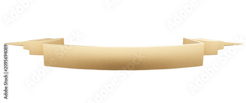 Canvas Print 3D render blank golden ribbon banner isolated on transparent background, empty gold curved scroll element for luxury award celebration