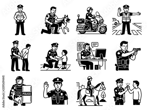 Police Officer Icons: Law Enforcement, Duty, and Community Safety