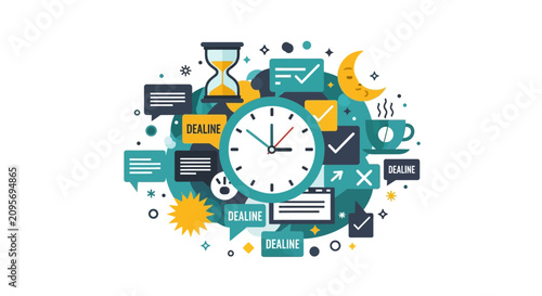 Time Management and Productivity Concept Illustration with Clock and Deadlines