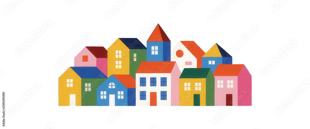 Fototapeta premium Colorful Village Houses Transparent Background