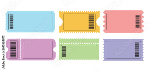 Set of blank white ticket coupons. Ticket stubs and coupons with perforations tickets vouchers passes admission entry paper cutout.