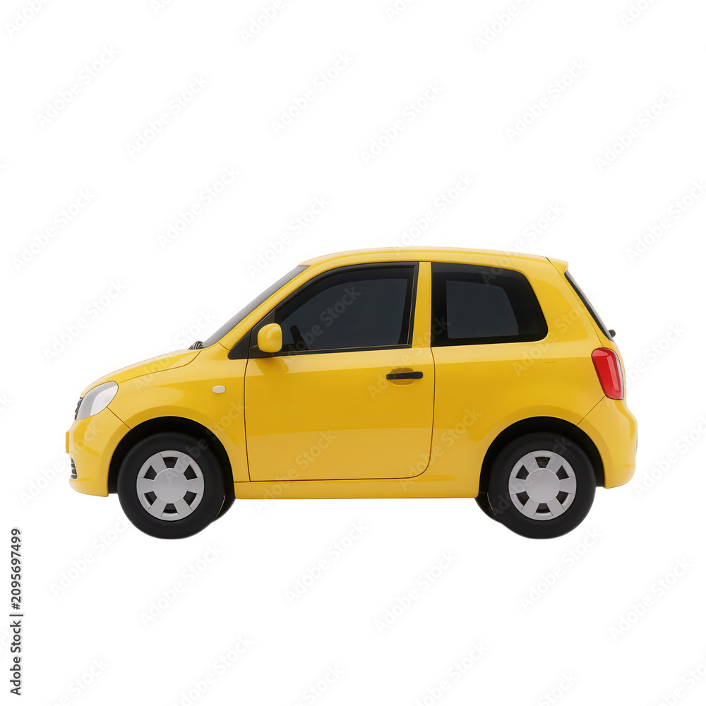 Obraz premium Yellow Compact Car 3d Render Transparent Background