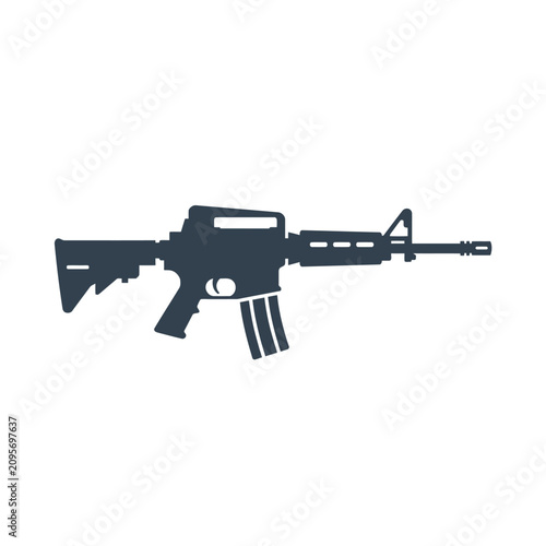 Quadro su tela Isolated silhouette of an assault rifle, a modern firearm with magazine and sigh