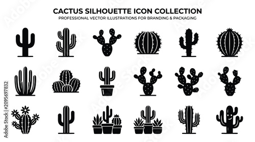 Quadro su tela Cactus silhouette icon collection on white background