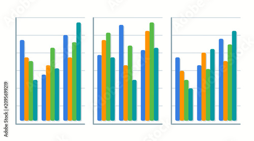 Obraz na płótnie Statistical graphs organized into three distinct sections provide a clear visualization of comparative growth and performance trends