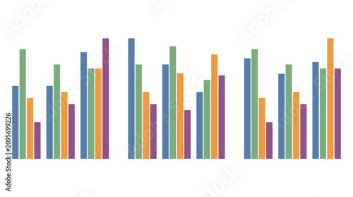Obraz na płótnie Bar charts featuring grouped vertical columns illustrate fluctuating financial data and performance metrics over time