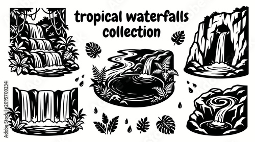 Fényképezés tropical waterfalls featuring lush rainforest cascades jungle rivers emerald poo