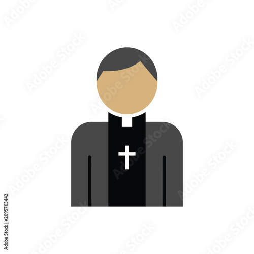 фотографія Priest in black cassock with white clerical collar and cross symbol, isolated fl