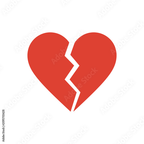 Red broken heart symbol representing heartbreak, sadness, and emotional pain, isolated on white