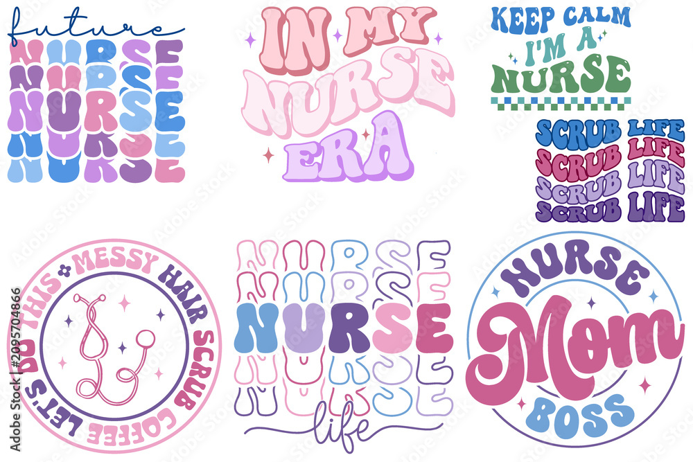 Obraz premium Colorful Nurse Life Motivational Typography Stickers Collection