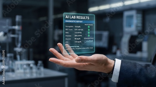 AI Lab Results Dashboard with Digital Diagnostic Report, Smart Laboratory Analysis, Medical Test Interpretation, Healthcare Analytics, Artificial Intelligence Health Technology