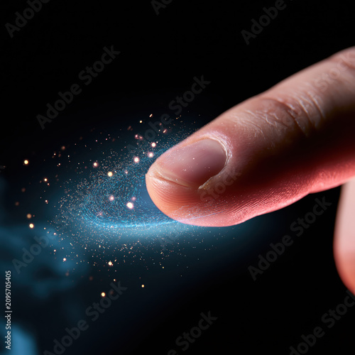 Human Fingertip Interacting With Holographic AI Interface