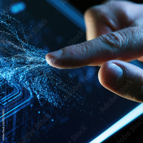 Human Fingertip Interacting With Holographic AI Interface