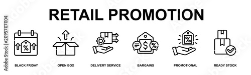 Foto Retail Promotion Banner Web Outline Icon Vector Illustration Concept for Busines