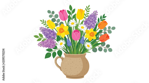 Colorful flowers in a brown vase