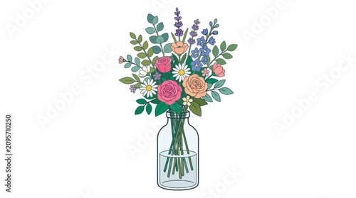 Fotografie Colorful flowers in a glass vase